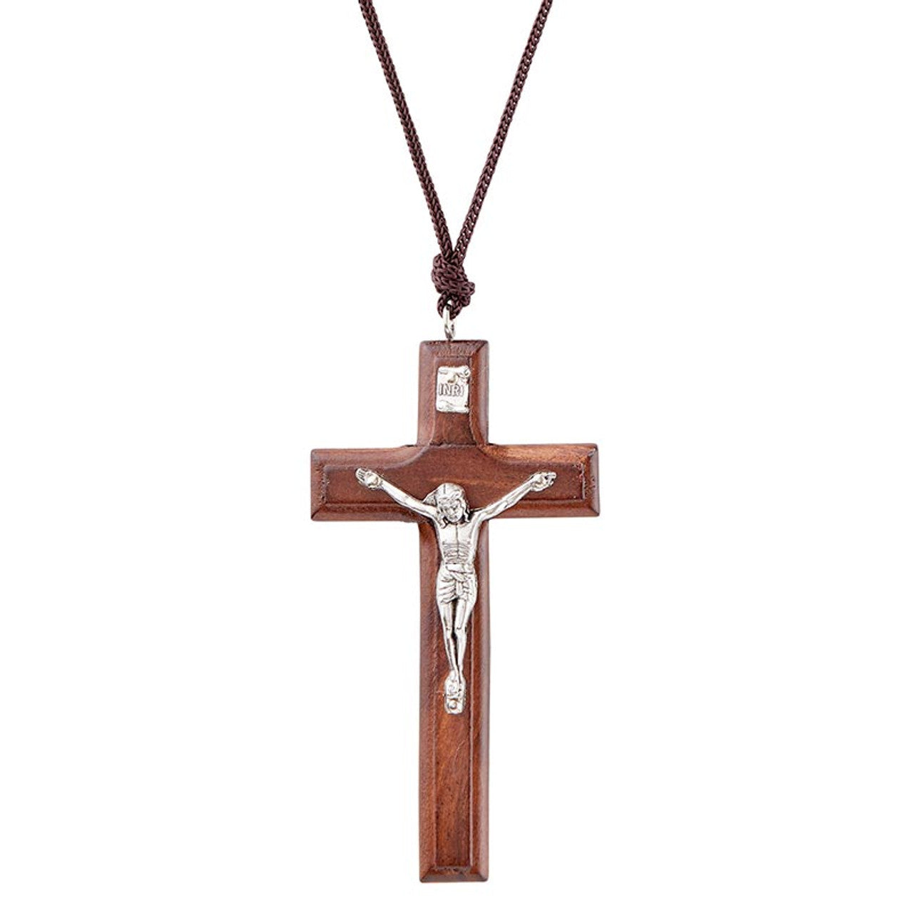 Wood crucifix cross necklace