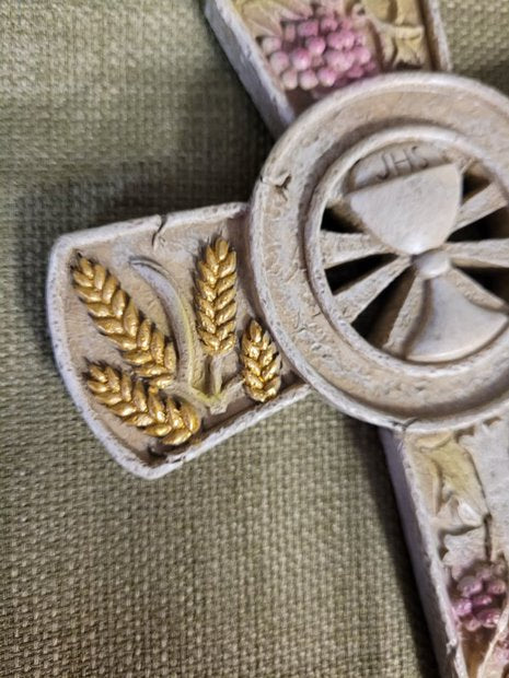 First Communion Wall Cross with wheat, chalice and grapes