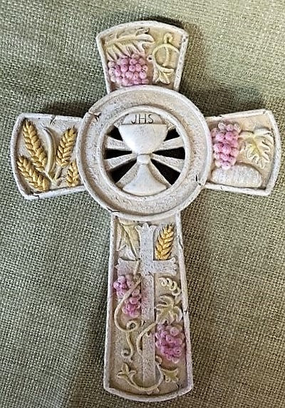 First Communion Wall Cross with wheat, chalice and grapes