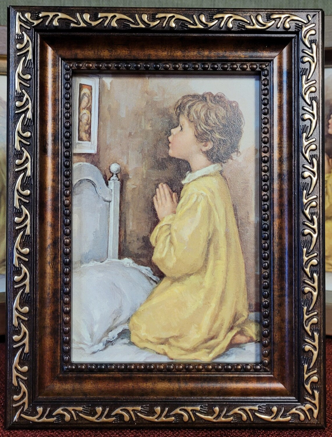 Praying boy framed picture for nightstand, shelf or dresser