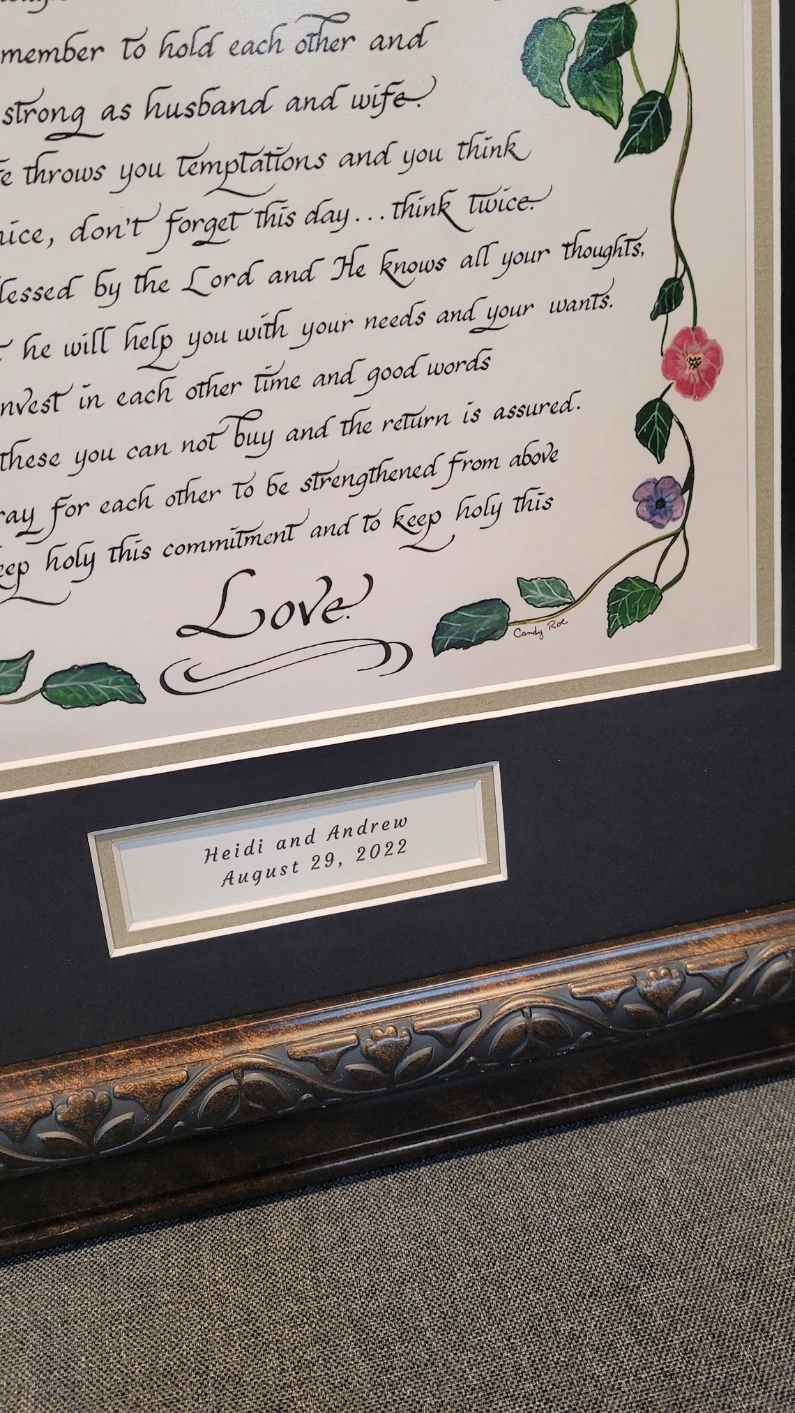 A Wedding Day Prayer custom framed prayer