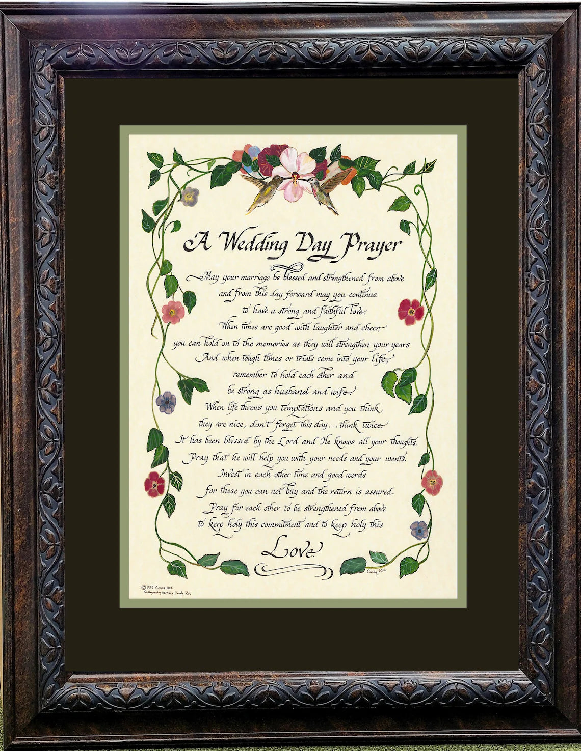 A Wedding Day Prayer custom framed prayer