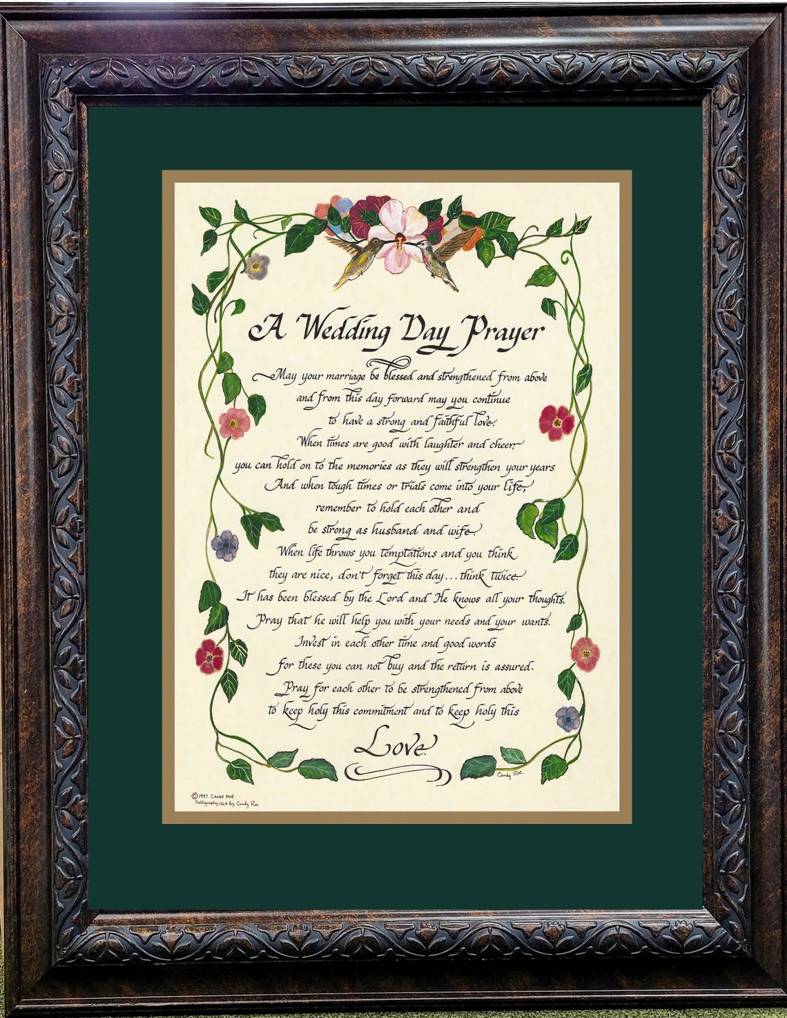 A Wedding Day Prayer custom framed prayer