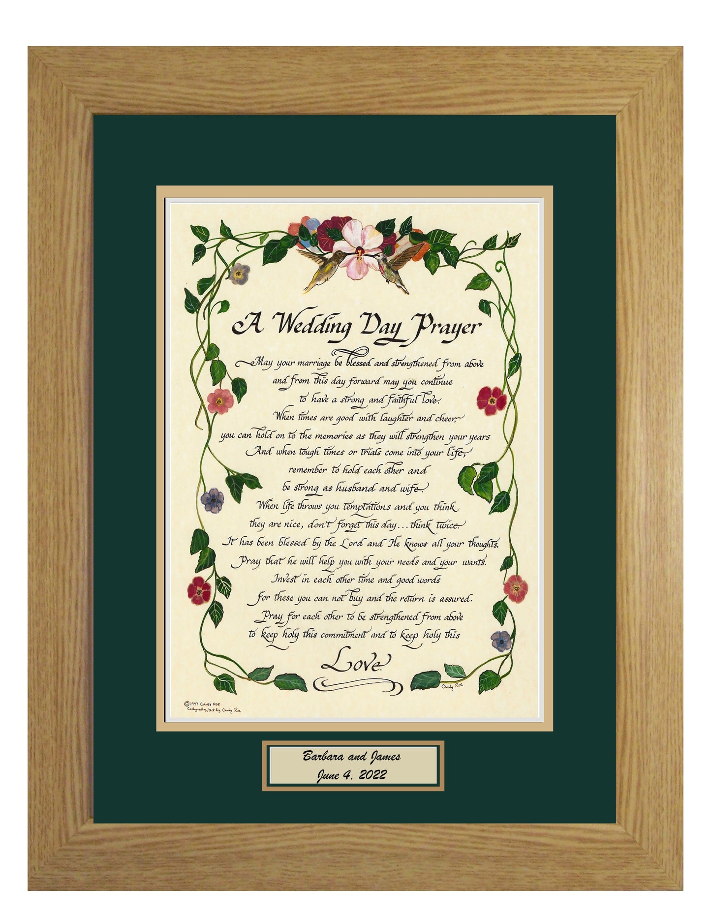 A Wedding Day Prayer custom framed with option to personalize picture