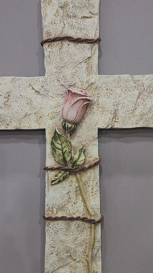 Cross with Pink Rose for wall