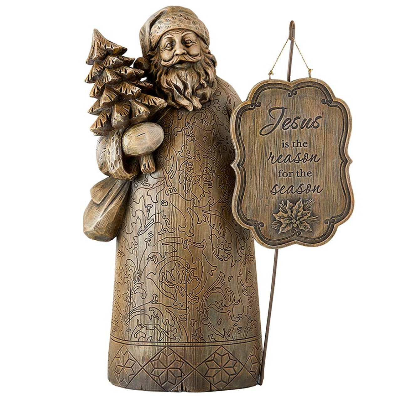 Santa resin statue with Jesus is the reason for the season