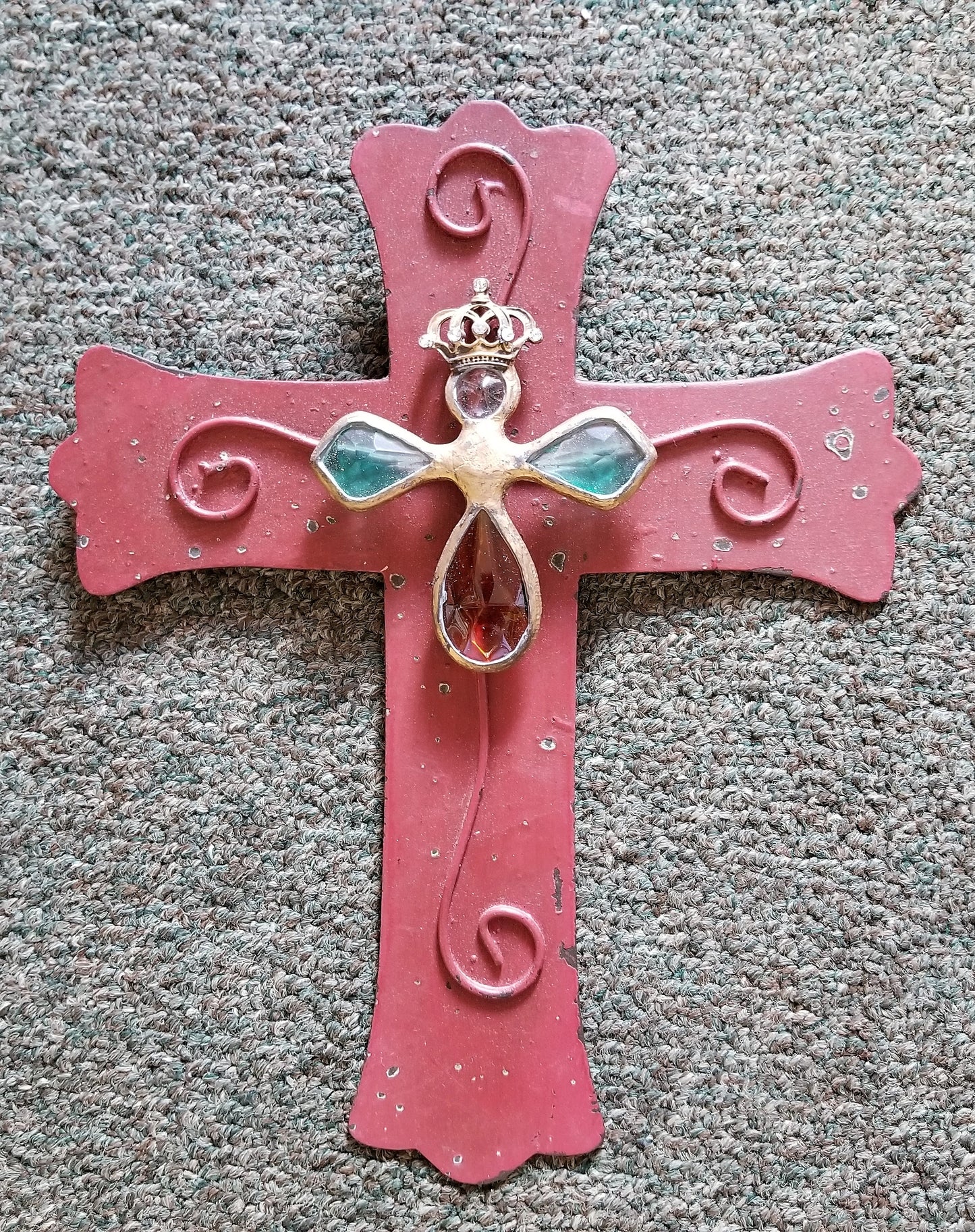 Angel Cross Red Metal Jeweled Wall Cross