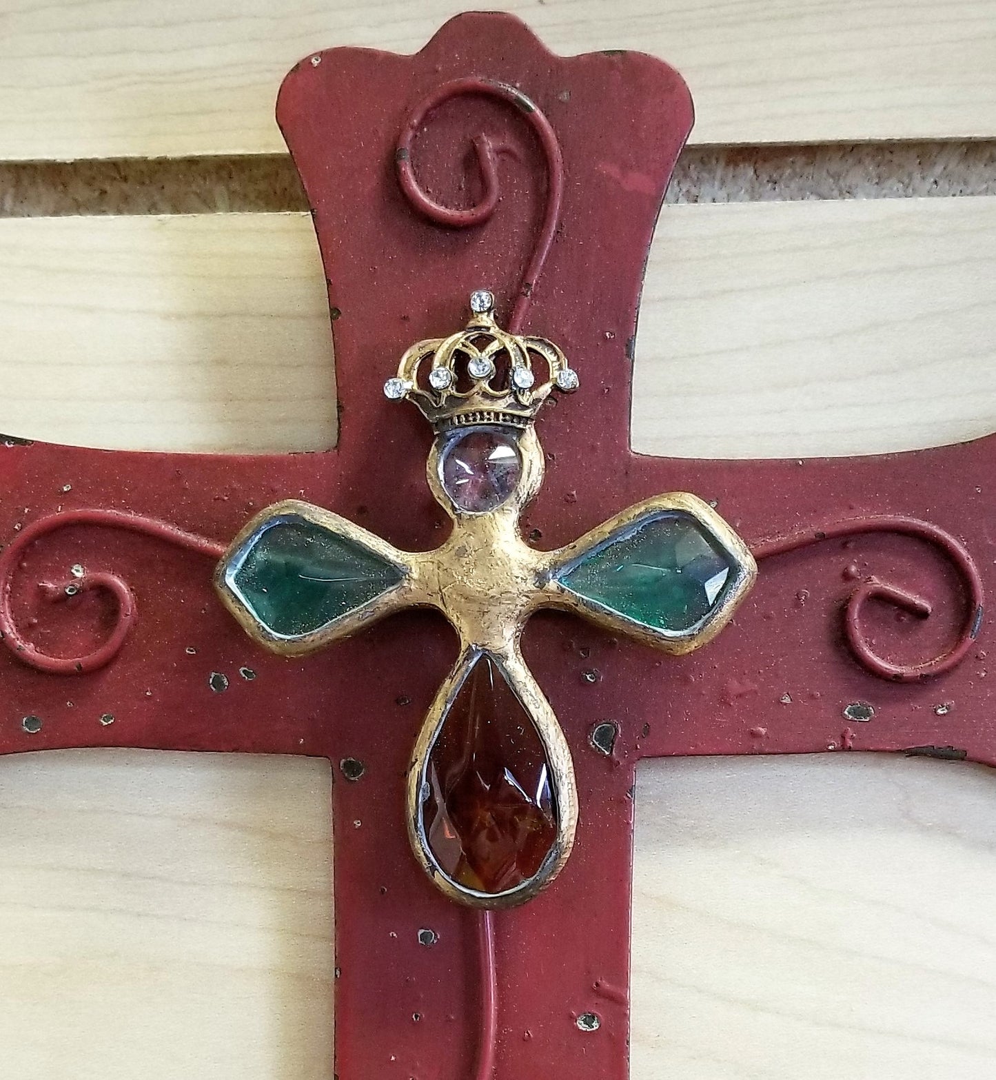 Angel Cross Red Metal Jeweled Wall Cross