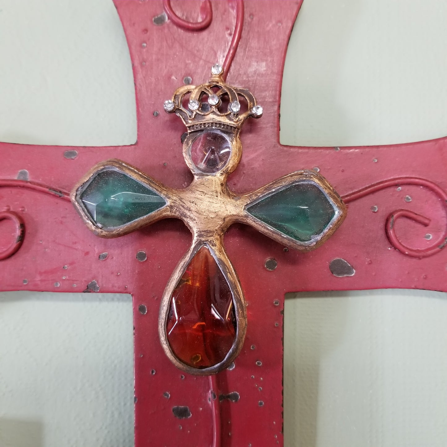 Angel Cross Red Metal Jeweled Wall Cross