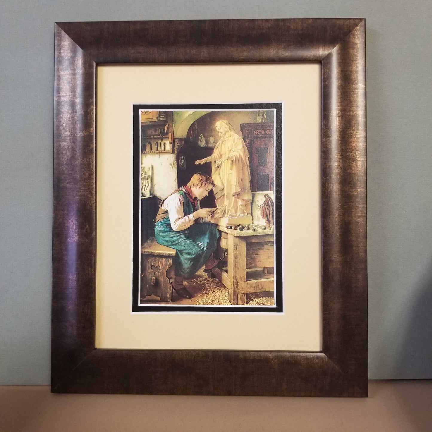 His Madonna custom framed Boy carving Blessed Mother Mary